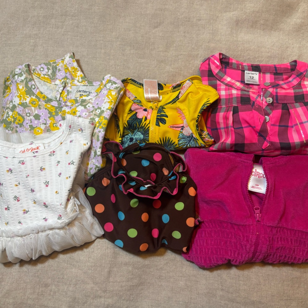 Carter's Kids 12 Month Spring and Summer Bundle - Pink, Brown, Yellow, White